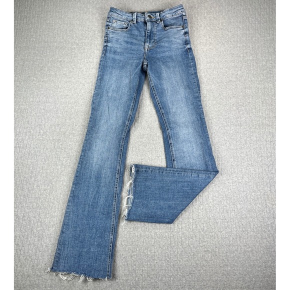 Zara Denim - Zara Bootcut Jeans Women 2/23X31 Blue High Rise Flare Raw Hem Light wash